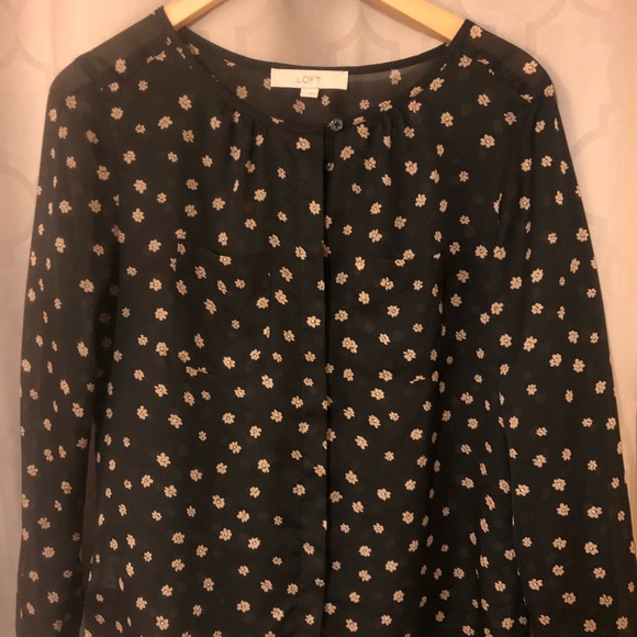 LOFT Black Patterned Button Down - Picture 2 of 3